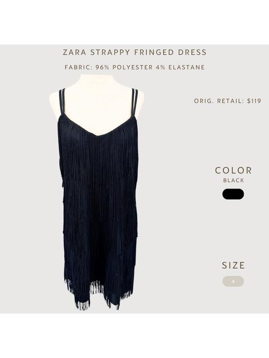 Zara Fringe Mini Dress Black Strappy Party Dress 4 - Picture 2 of 8